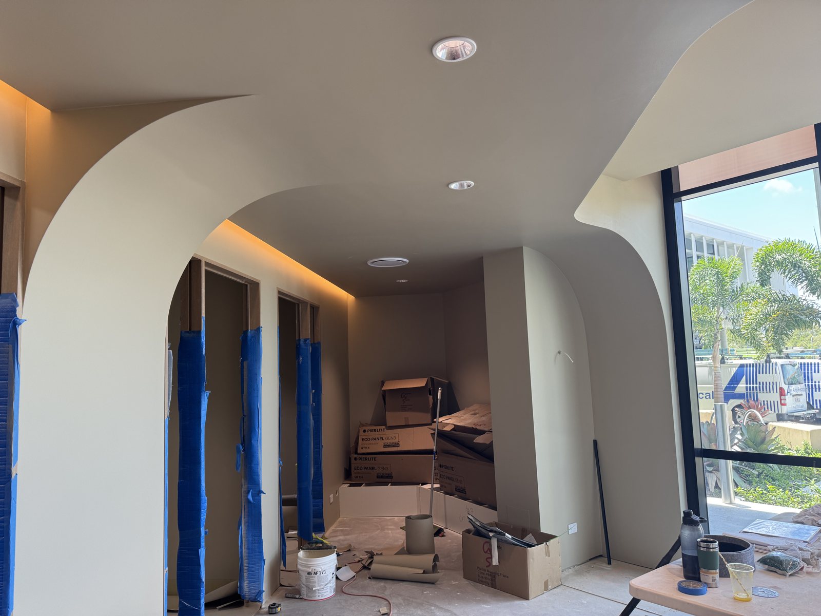 Timber joinery being installed during the build of My Kind of Vet, Ormeau