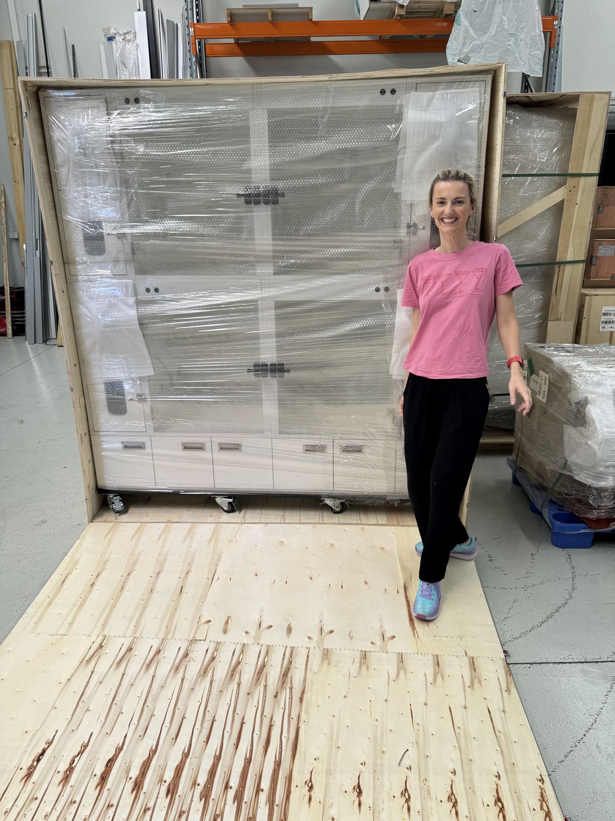 Dr Anna with the new veterinary equipment arriving before opening at My Kind of Vet